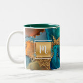 Monogram waterverf marmer goud turquoise sinaasapp tweekleurige koffiemok (Links)