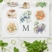 Monogram Waterverf Mediterraan eten Theedoek (Gevouwen)