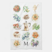 Monogram Waterverf Mediterraan eten Theedoek (Verticaal)