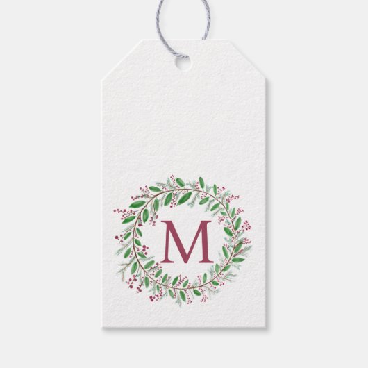 Monogram Waterverf met kerstcadeaus Cadeaulabel (Voorkant)