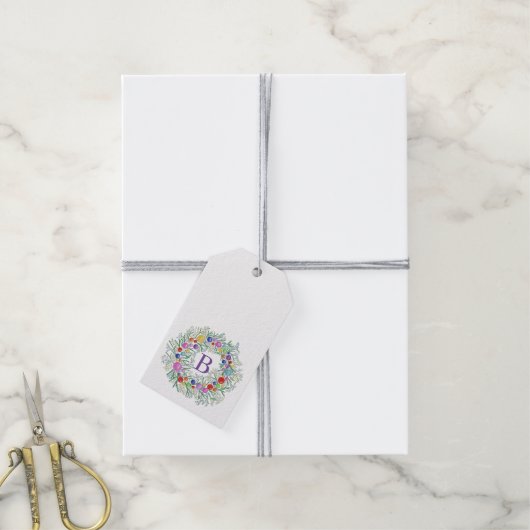 Monogram Waterverf met kerstcadeaus Cadeaulabel (Met Touw)