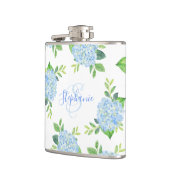 Monogram Waterverf Modern Floral Blue Hydrangea Heupfles (Links)