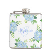 Monogram Waterverf Modern Floral Blue Hydrangea Heupfles (Voorkant)