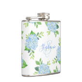 Monogram Waterverf Modern Floral Blue Hydrangea Heupfles (Rechts)