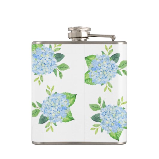 Monogram Waterverf Modern Floral Blue Hydrangea Heupfles (Achterkant)