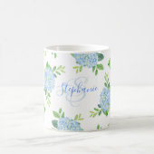 Monogram Waterverf Modern Floral Blue Hydrangea Koffiemok (Center)