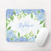 Monogram Waterverf Modern Floral Blue Hydrangea Muismat (Met muis)