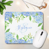 Monogram Waterverf Modern Floral Blue Hydrangea Muismat