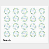 Monogram Waterverf Modern Floral Blue Hydrangea Ronde Sticker (Vel)