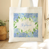 Monogram Waterverf Modern Floral Blue Hydrangea Tote Bag