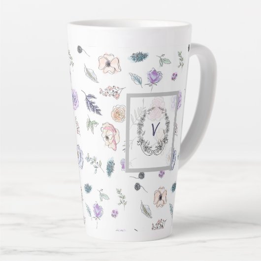 Monogram Waterverf moderne rendy Kute Flower Latte Mok (Rechterhoek)