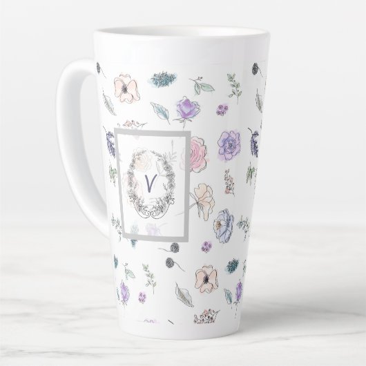 Monogram Waterverf moderne rendy Kute Flower Latte Mok (Linkerhoek)