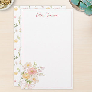 Monogram Waterverf Mooie Bloemen Boeket Bloemen Briefpapier