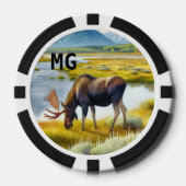Monogram Waterverf Moose Poker Chip (Voorkant)