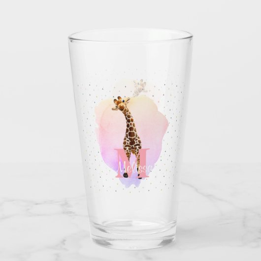  monogram Waterverf Naam Kinder Giraffe Glas (Achterkant)