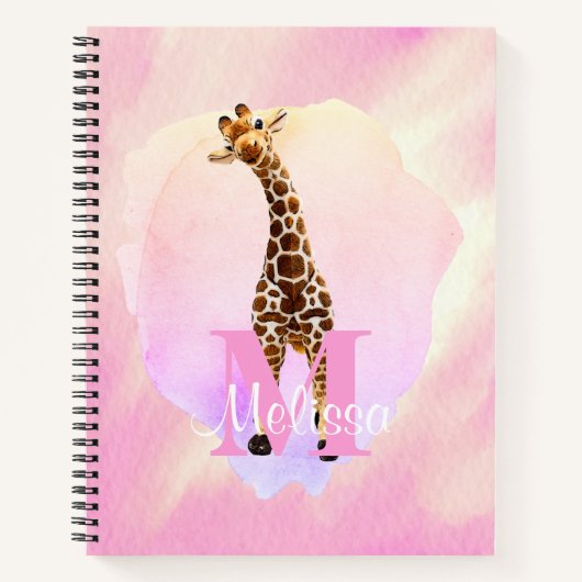  monogram Waterverf Naam Kinder Giraffe Notitieboek (Voorkant)