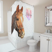 monogram Waterverf Naam Paarden Paardensport Douchegordijn (In situ)