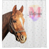 monogram Waterverf Naam Paarden Paardensport Douchegordijn (Voorkant)