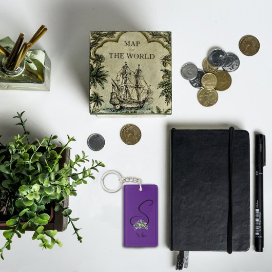 Monogram waterverf naam paars AcrylSleutelhanger Sleutelhanger