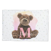  monogram Waterverf Naam Roze Teddy Bear Kussensloop (Achterkant-Links)