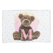  monogram Waterverf Naam Roze Teddy Bear Kussensloop (Voorkant-Rechts)
