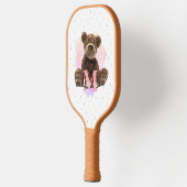  monogram Waterverf Naam Roze Teddy Bear Pickleball Paddle (Links)