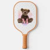  monogram Waterverf Naam Roze Teddy Bear Pickleball Paddle (Achterkant)