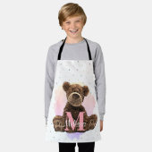 monogram Waterverf Naam Roze Teddy Bear Schort (Gedragen)
