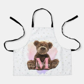  monogram Waterverf Naam Roze Teddy Bear Schort (Voorkant)