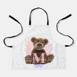  monogram Waterverf Naam Roze Teddy Bear Schort