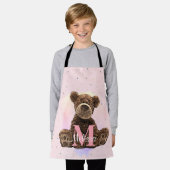  monogram Waterverf Naam Roze Teddy Bear Schort (Gedragen)