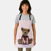  monogram Waterverf Naam Roze Teddy Bear Schort (Insitu)