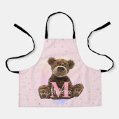monogram Waterverf Naam Roze Teddy Bear Schort (Voorkant)