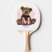  monogram Waterverf Naam Roze Teddy Bear Tafeltennisbatje (Voorkant)