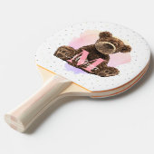  monogram Waterverf Naam Roze Teddy Bear Tafeltennisbatje (Voorkant Gekanteld)