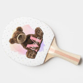 monogram Waterverf Naam Roze Teddy Bear Tafeltennisbatje (Zijkant)