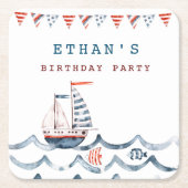 monogram waterverf-nautische verjaardagsfeest kartonnen onderzetters (Voorkant)
