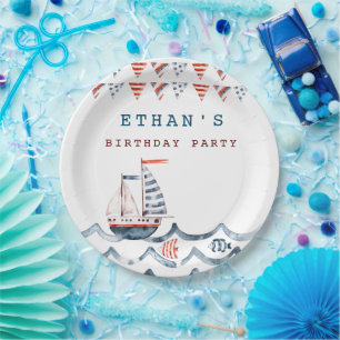 monogram waterverf-nautische verjaardagsfeest papieren bordje