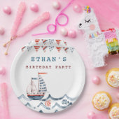 monogram waterverf-nautische verjaardagsfeest papieren bordje (Feest)