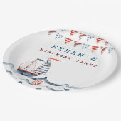 monogram waterverf-nautische verjaardagsfeest papieren bordje (Gekanteld)