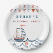 monogram waterverf-nautische verjaardagsfeest papieren bordje (Voorkant)