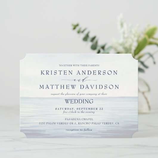 Monogram Waterverf Oceaan nautische anker bruiloft Kaart (Staand voorkant)