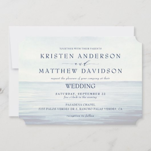 Monogram Waterverf Oceaan nautische anker bruiloft Kaart (Voorkant)