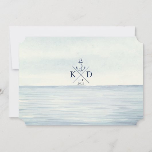Monogram Waterverf Oceaan nautische anker bruiloft Kaart (Achterkant)