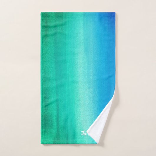 Monogram Waterverf Ocean Blue Green Ombre Beach Bad Handdoek (Handdoek)
