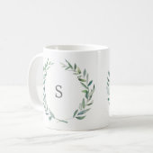 Monogram Waterverf olijftak van botanische aftakki Koffiemok (Voorkant links)