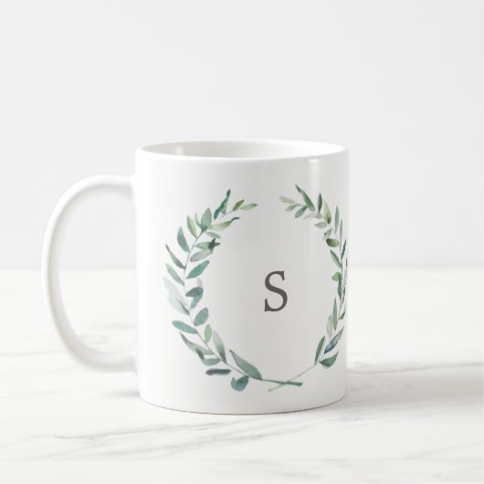 Monogram Waterverf olijftak van botanische aftakki Koffiemok (Links)