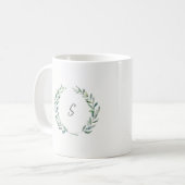 Monogram Waterverf olijftak van botanische aftakki Koffiemok (Voorkant links)