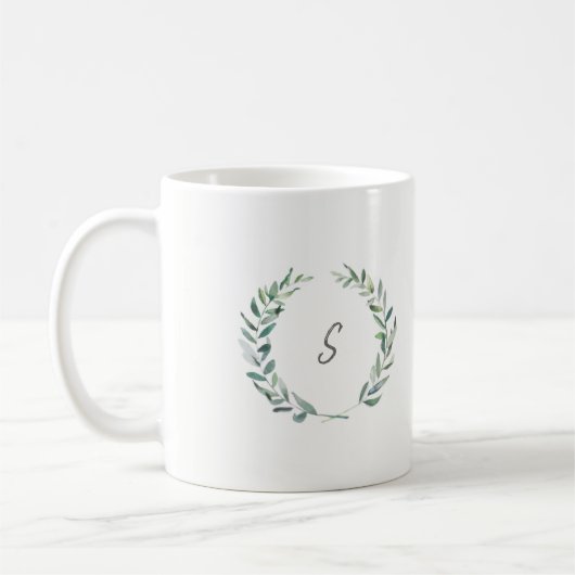 Monogram Waterverf olijftak van botanische aftakki Koffiemok (Links)