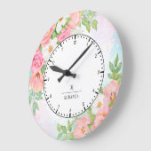 Monogram Waterverf Ombre Floral Greenery Pink Grote Klok (Hoek)